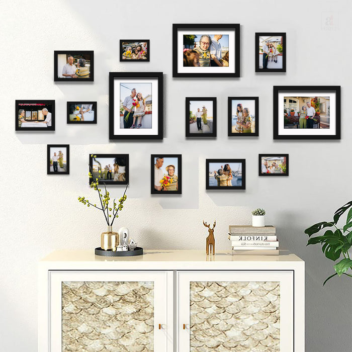 Art Street Collage Wall Photo Frame For Home Decor Wall Hangings - Set Of 15 (4x6-4 Pcs, 5x7-8 Pcs, 8x10-3 Pcs - Black)