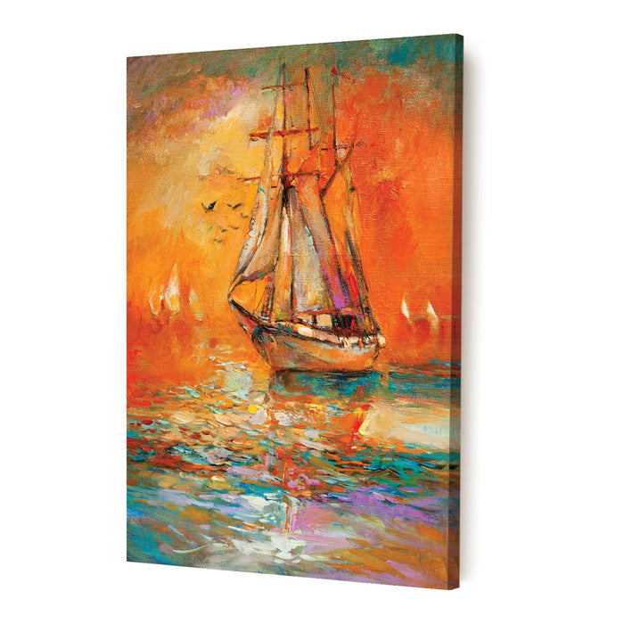 Art Street Stretched On Frame Canvas Painting A Vintage Boat In The Lake Art For Wall Décor (Size: 16x22 Inch)