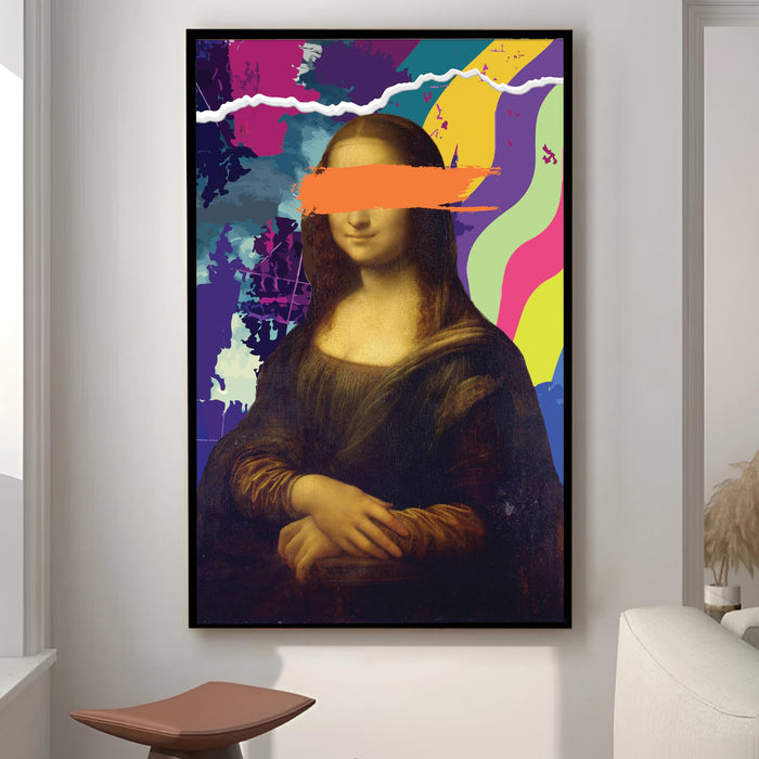 Art Street Framed Canvas Painting Mona Lisa Pop Graffiti Art For Wall Décor Abstract Art (Size: 23x35 Inch)