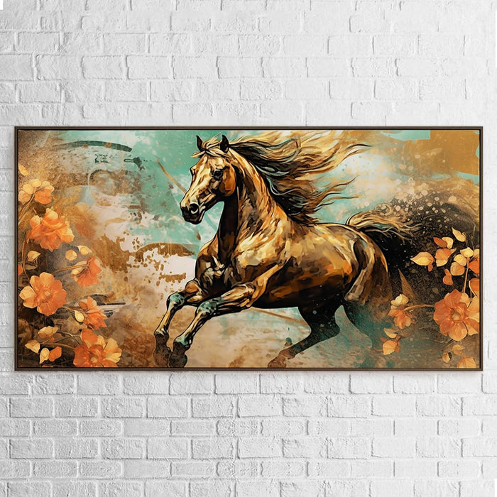 Art Street Canvas Painting Abstract Brown Running Horse Panel for Home Décor (Black, 23x47 Inch)