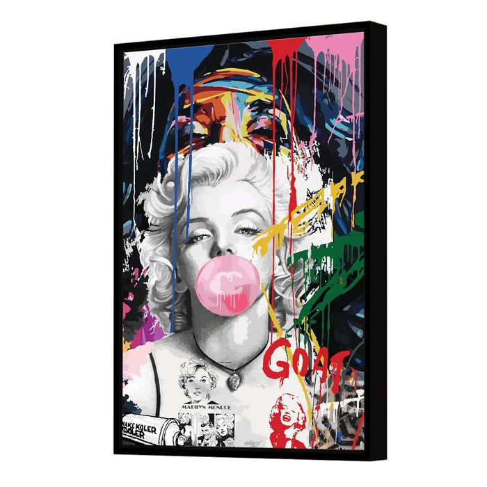 Art Street Framed Canvas Painting Blow Bubble Gum Lady Pop Graffiti Art For Wall Décor Abstract Art (Size: 23x35 Inch)