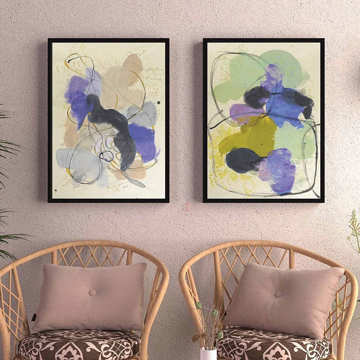 Art Street Abstract Blue Water Color Digital Print Wall Canvas Painting for Living Room, Bedroom, Home & Office Decoration, Decorative Modern Artwork Framed (Set of 2, 17 x 23 Inches)