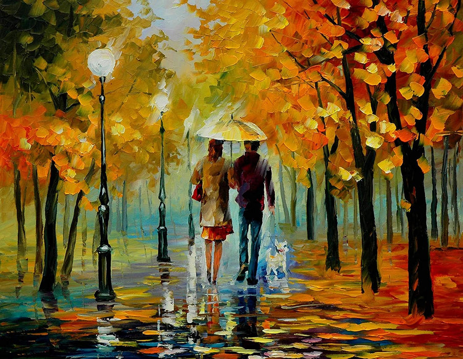 Art Street Couple in The Rain Art Print, Landscape Canvas Paint