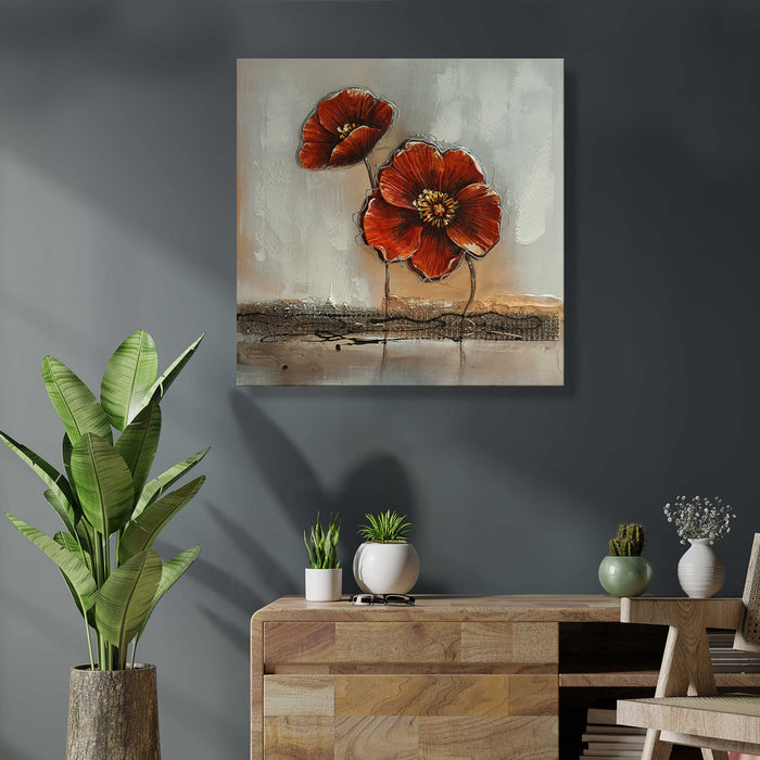 Art Street Canvas Floral Hand Painted Wall Painting Grow Through Dirt Stretched On Wood Embossed Textured Wooden Decorative Art Oil Painting For Home Wall Decoration (Orange, 24x24 Inches)
