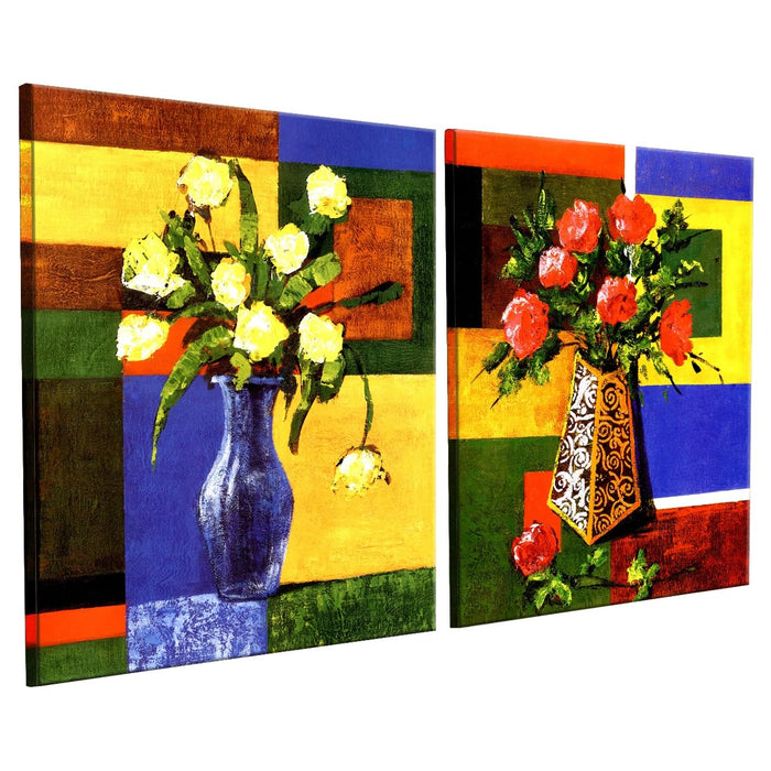 Art Street Decorative Vase Flower Stretched Canvas Painting for Home Décor (Set of 2, 12 X 12 Inches)