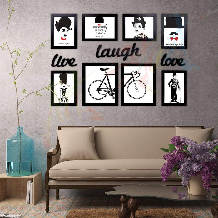 Set of 8 Individual Black Wall Quotes Framed Wall Poster with Art Prints + Live Laugh Love Cutout # Wallessential