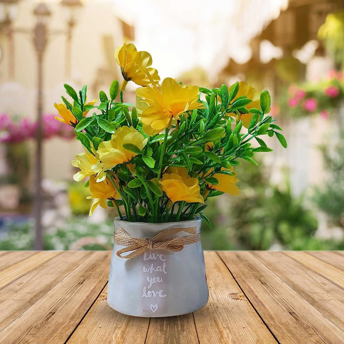 Artificial Yellow Flower Plant with Ivory Pot for Living Room, Garden and Office Decoration (Size - 9 x 8 Inch)