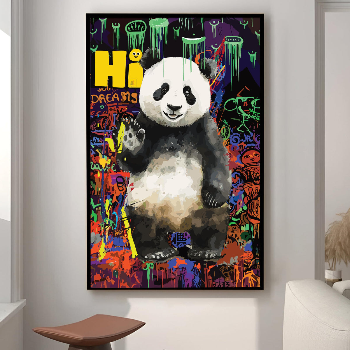 Art Street Framed Canvas Painting Hi Panda Pop Graffiti Art For Wall D ...