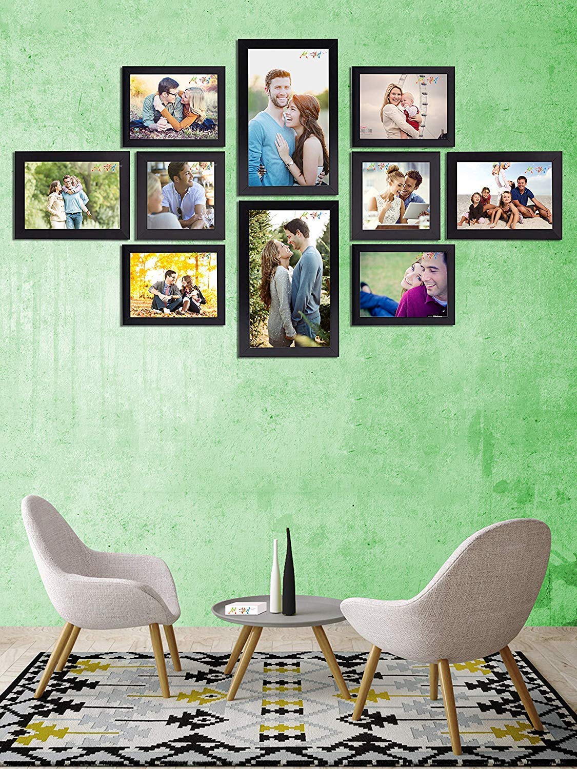 10 Individual Black Wall Photo Frames Wall Decor Set (Sizes 4" x 6", 5