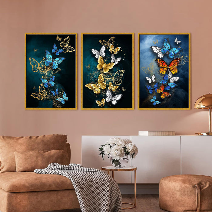 Art Street Abstract Color Butterfly Canvas Painting For Home Decoration (17x23 Inch, Set Of 3)