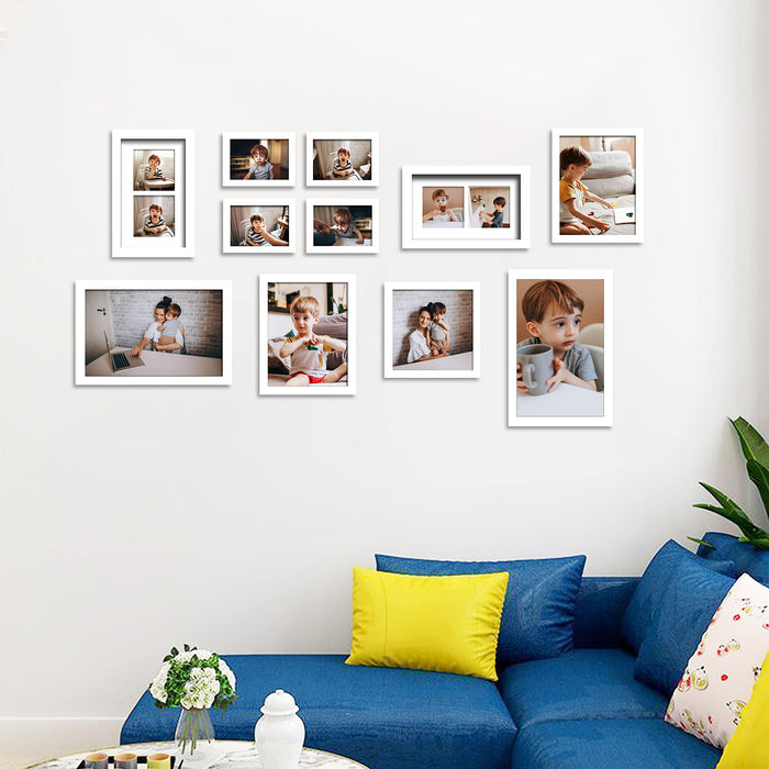 Art Street Collage Wall Photo Frame For Home Decoration - Set Of 11 (4x6-4 Pcs, 6x10-2 Pcs, 8x8-1 Pcs, 8x10-2 Pcs, 8x12-2 Pcs), White