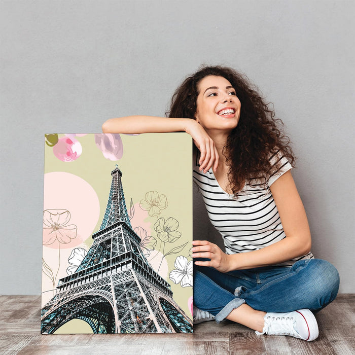 Art Street Stretched On Frame Canvas Painting Eiffel Tower & Arc de Triomphe Art, Abstract Art (Set of 2, Size: 16x22 Inch)
