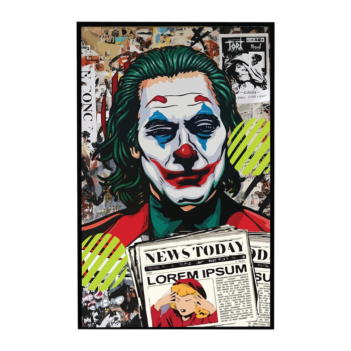 Art Street Framed Canvas Painting The Joker Pop Graffiti Art For Wall Décor Abstract Art (Size: 23x35 Inch)