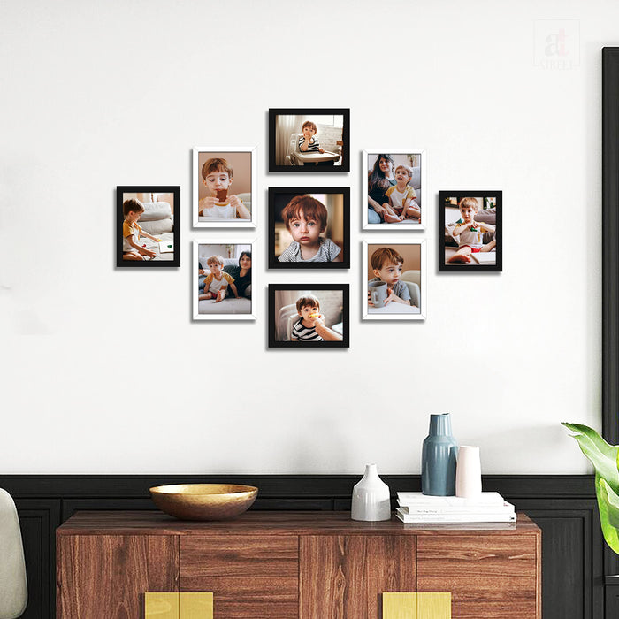 Art Street Collage Wall Photo Frame For Home Decoration - Set Of 9 (6x8-8 Pcs, 8x8-1 Pcs), Black & White
