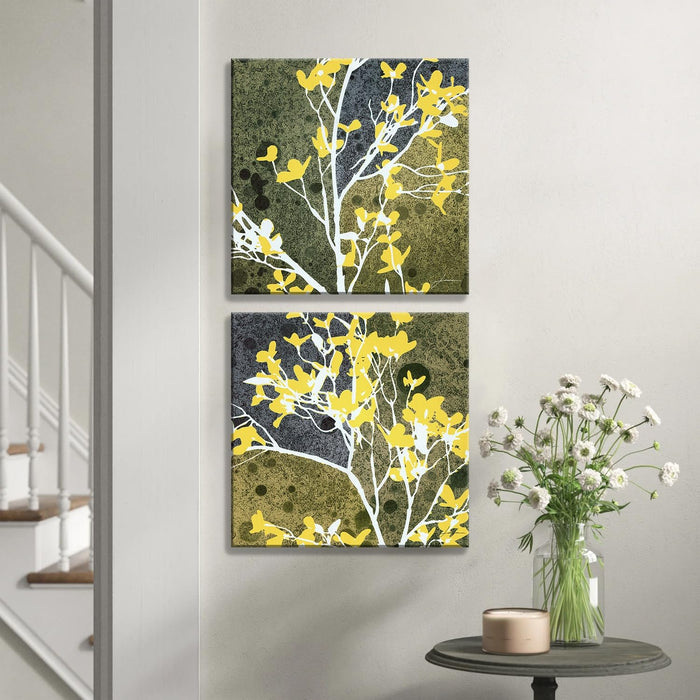 Art Street Decorative Green Bush Floral Stretched Canvas Painting for Home Décor (Set of 2, 12 X 12 Inch)