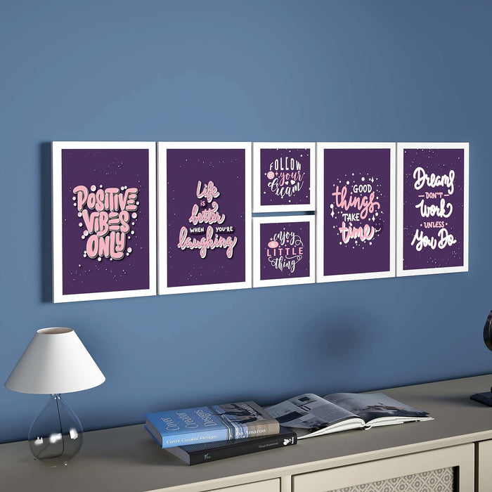 Art Street Motivational Quotes Positive Vibes Only Art Prints (Set Of 6, 5x5, (A4) 8x12 Inch)