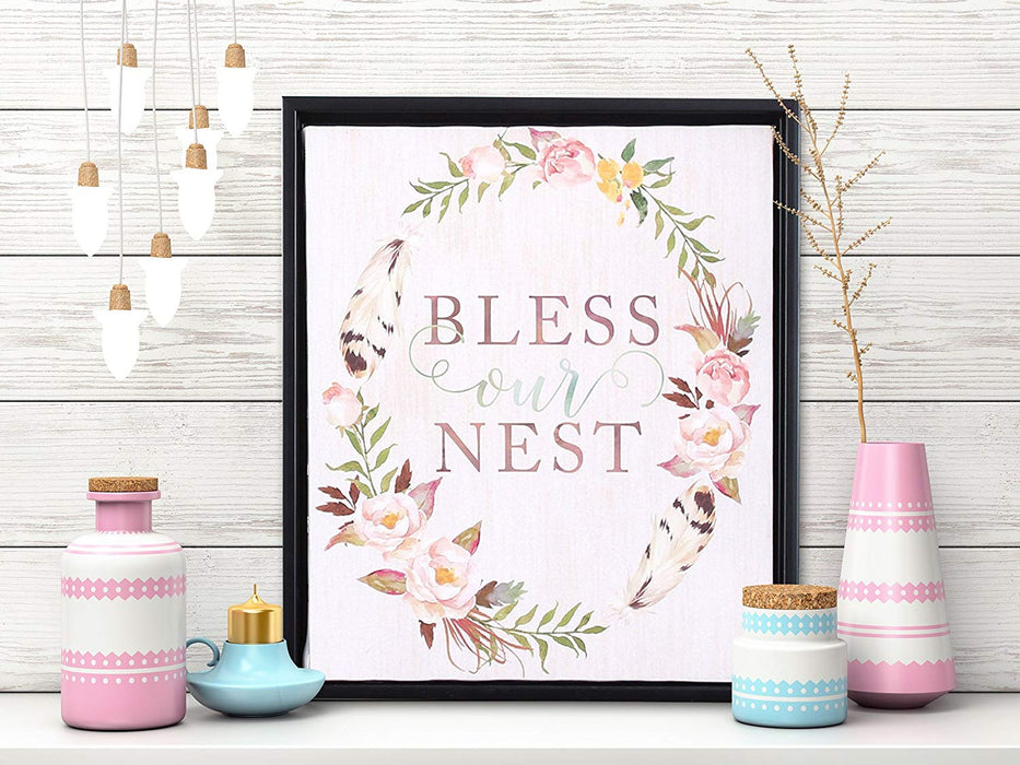Bless Our Nest   Canvas Painting, Framed Canvas Art Print For living room.