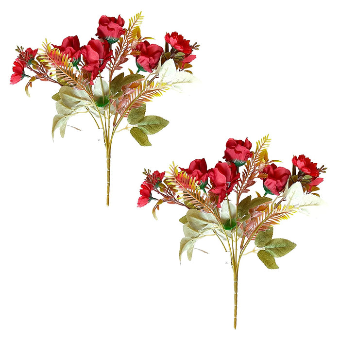 Artificial Real Looking Flower Bunch Red Rose Bouquet Silk Flowers for Home, Bedroom, Living Room & Office Decoration