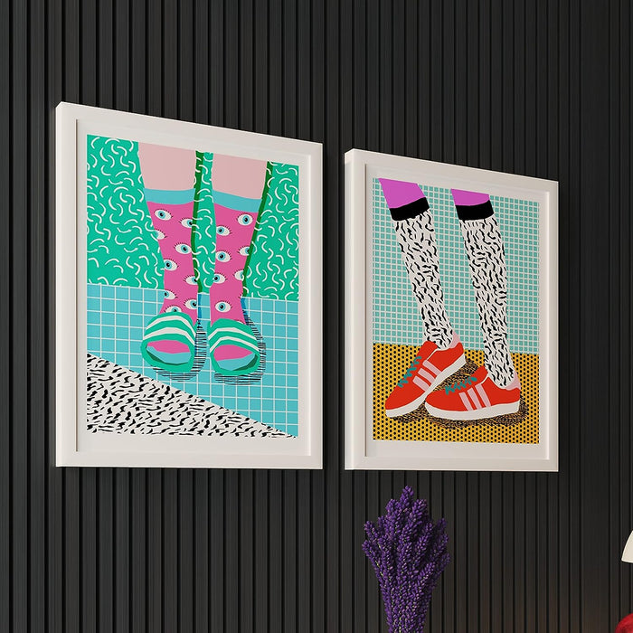 Art Street Duo sneakers Illustration Art Posters For Room Decoration, Decorative Home Wall Décor Art Posters, Wall Art For Living Room (Set Of 2, 13x17 Inch)