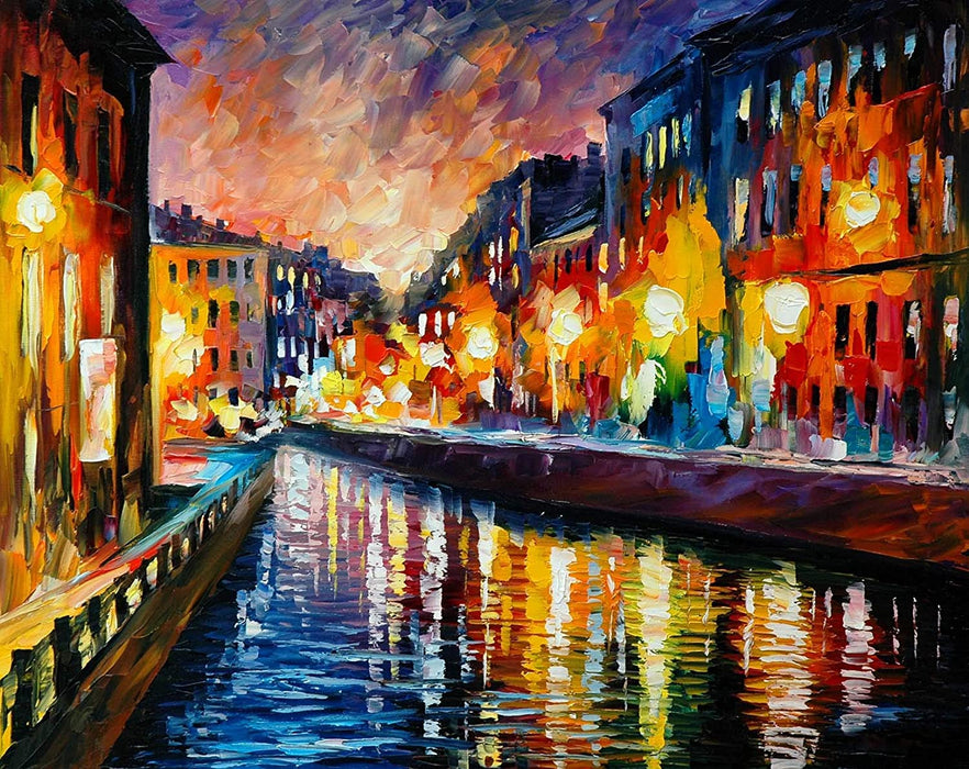 Art Street City in The Night Art Print,Landscape Canvas Painting