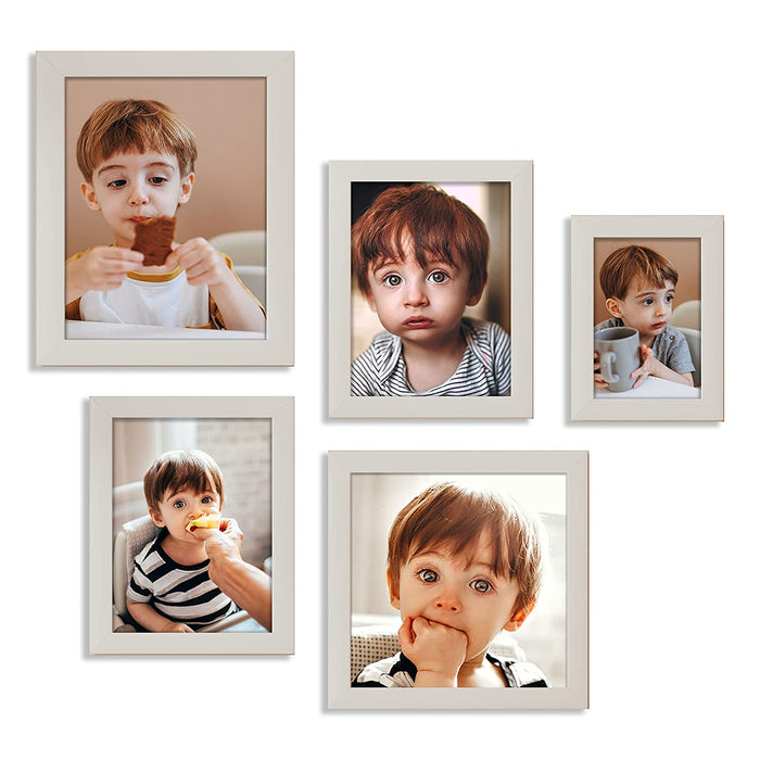 Locus MDF Wall Photo Frames for Living Room - Set of 5, Home Décor, Size: 5x7, 6x8, 8x8, 8x10 Inch (White)