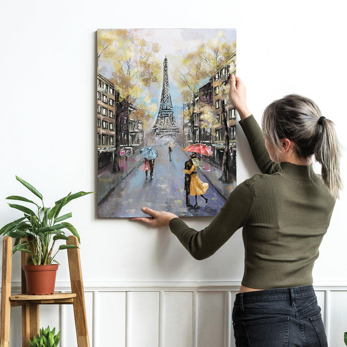 Art Street Stretched On Frame Canvas Painting Eiffel Tower Art For Decor, Abstract Art (Size: 16x22 Inch)