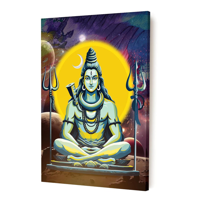 Art Street Stretched Canvas Painting Lord Mahadev with Universe Wall Art Print for Home & Wall Décor (Size: 16x22 Inch)