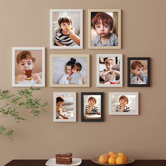Crux MDF Wall Photo Frames for home decor - Set of 10, Size: 5x7, 6x8, 8x10 Inch