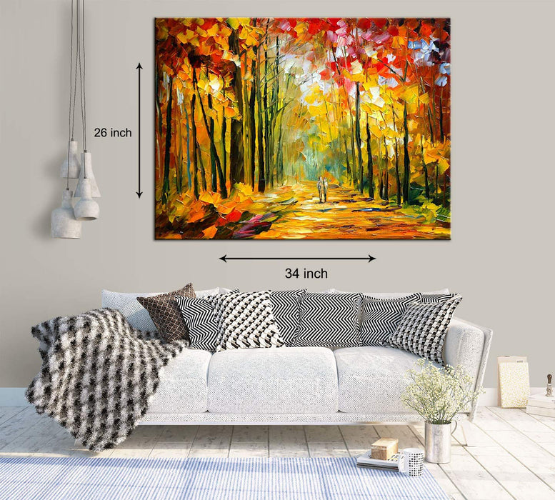 Amidst The Autumn Art Print, Landscape Canvas Painting ( Size 18 x 22 )