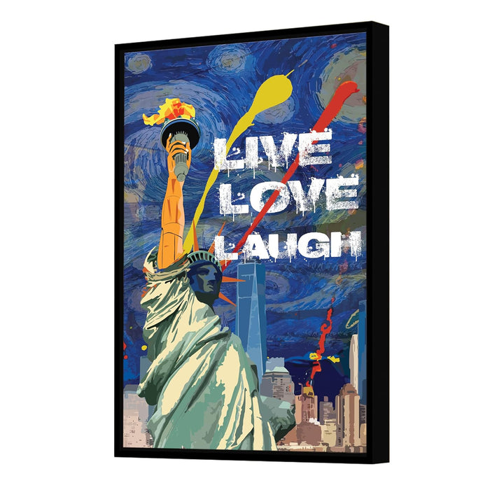 Art Street Framed Canvas Painting Statue of Liberty Live Love Laugh Pop Graffiti Art For Wall Décor Abstract Art (Size: 23x35 Inch)