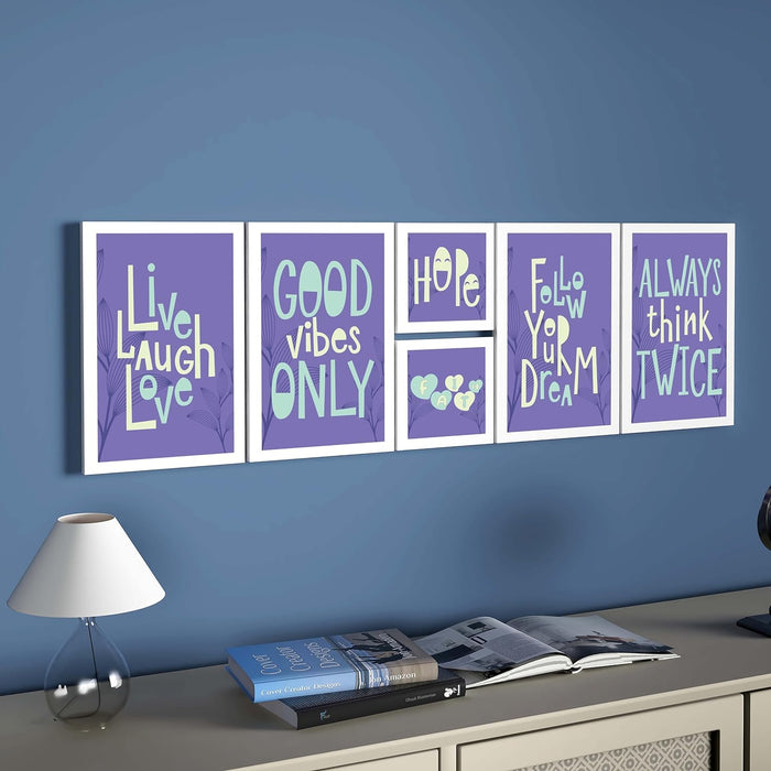 Art Street Motivational Quotes Live Love Life, Good Vibe Only Art Prints (Set Of 6, 5x5, (A4) 8x12 Inch)