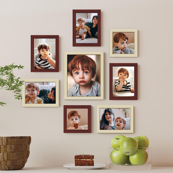 Art Street Pivot Individual Framed Wall Photo Frames For Home Décor - Set Of 8 (Size: 5x5, 6x8, 8x10 Inch)