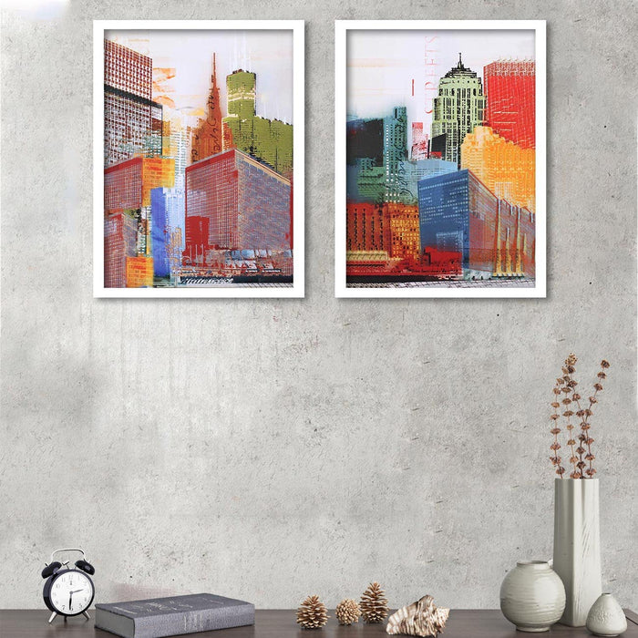 ‎Art Street Set of 2 Multicolor City Art Print Painting White Framed Art Prints Poster for Home Décor and Wall Decoration (Size - 17.5 x 26 Inch)