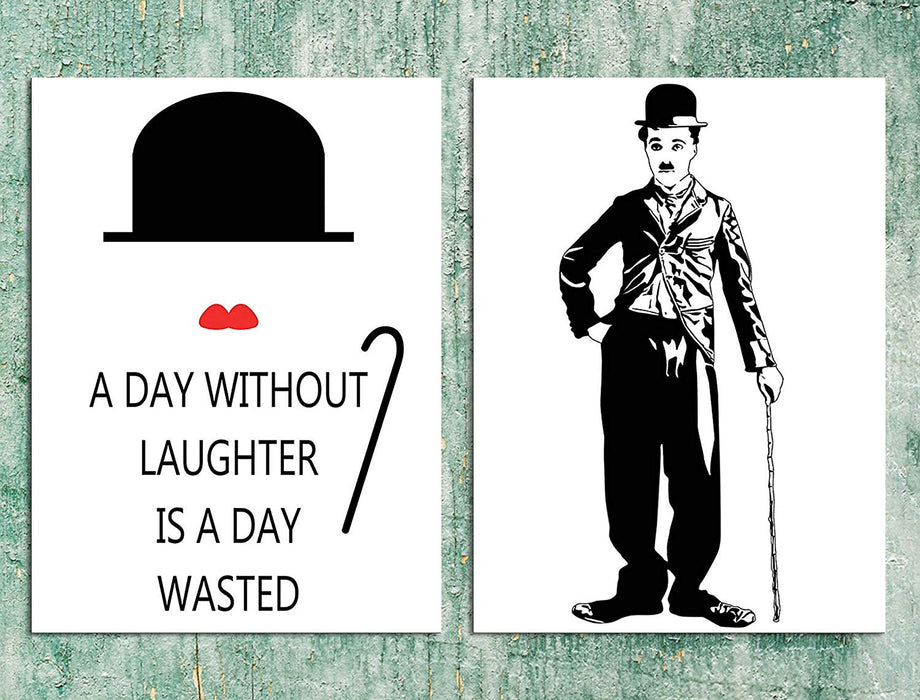 Charlie Chaplin Motivational Quote 2 Poster Set # A Day Without Laughter Is Day Wasted