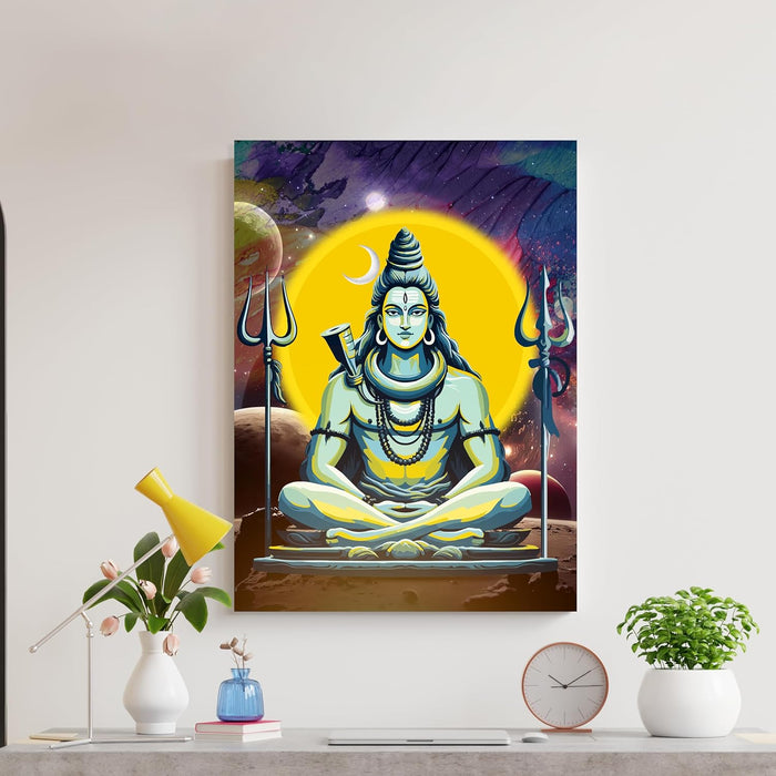 Art Street Stretched Canvas Painting Lord Mahadev with Universe Wall Art Print for Home & Wall Décor (Size: 16x22 Inch)