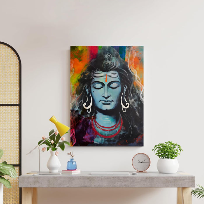 Art Street Stretched Canvas Painting Lord Shiva Avtar Generative Wall Art Print for Home & Wall Décor (Size: 16x22 Inch)