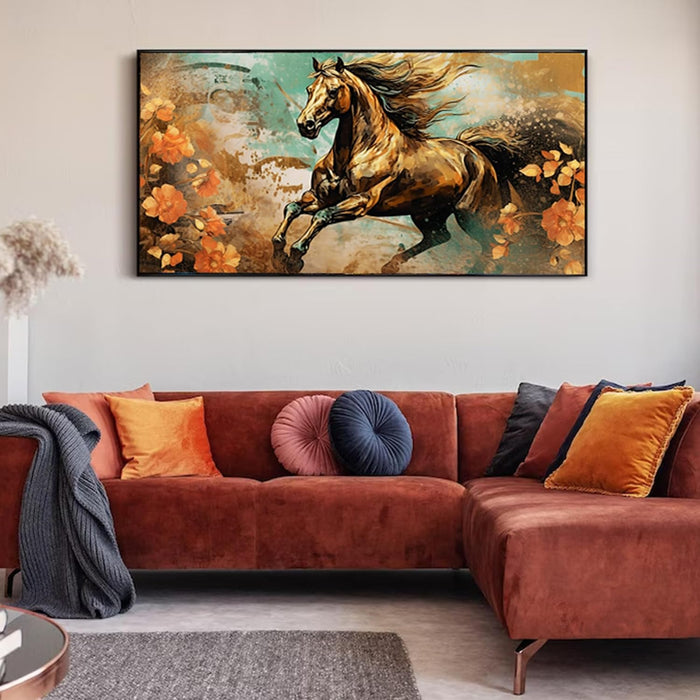 Art Street Canvas Painting Abstract Brown Running Horse Panel for Home Décor (Black, 23x47 Inch)