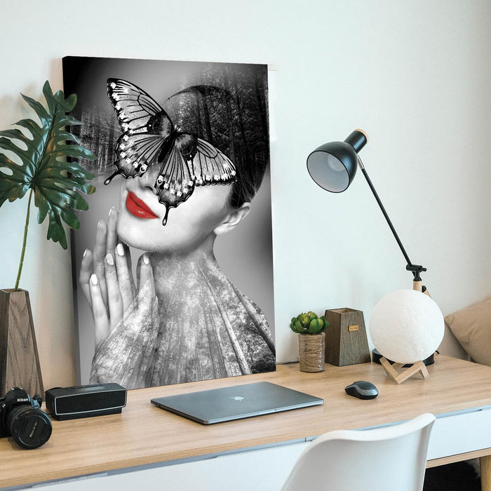 Art Street Stretched On Frame Canvas Painting Women Butterfly Art (Size: 16x22 Inch)