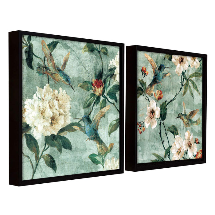 Bird Floral Theme Set of 2 Framed Canvas