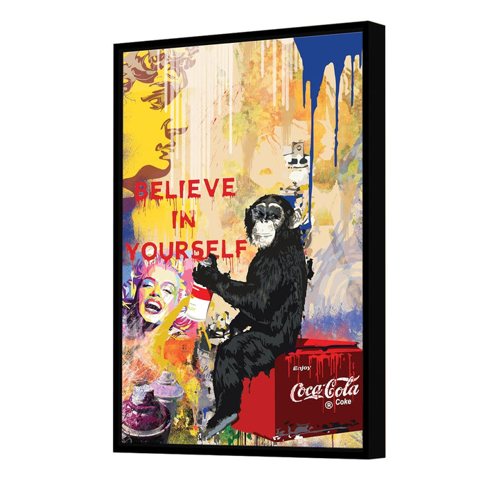 Art Street Framed Canvas Painting Believe In Yourself Pop Graffiti Art For Wall Décor Abstract Art (Size: 23x35 Inch)