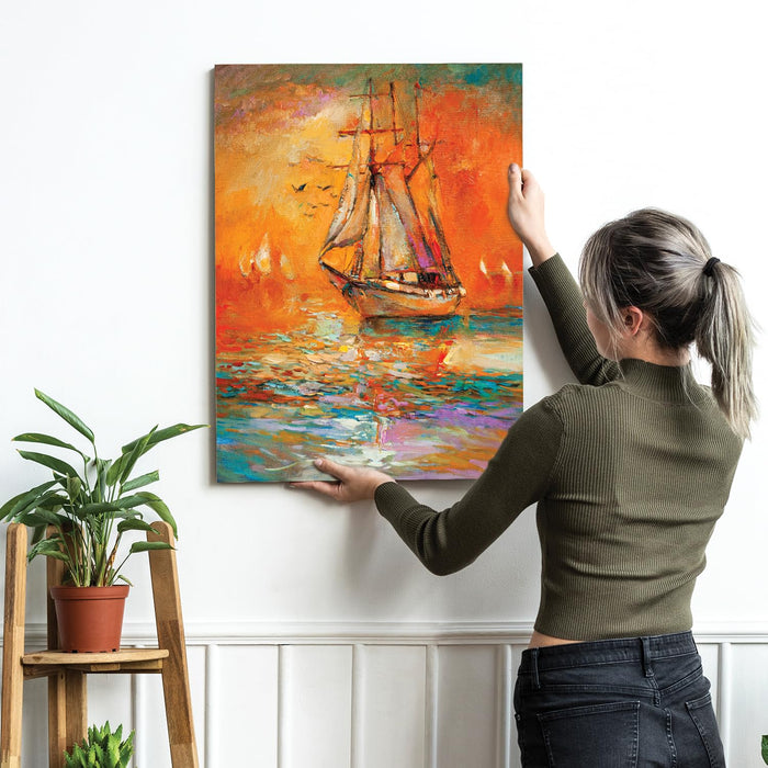Art Street Stretched On Frame Canvas Painting A Vintage Boat In The Lake Art For Wall Décor (Size: 16x22 Inch)