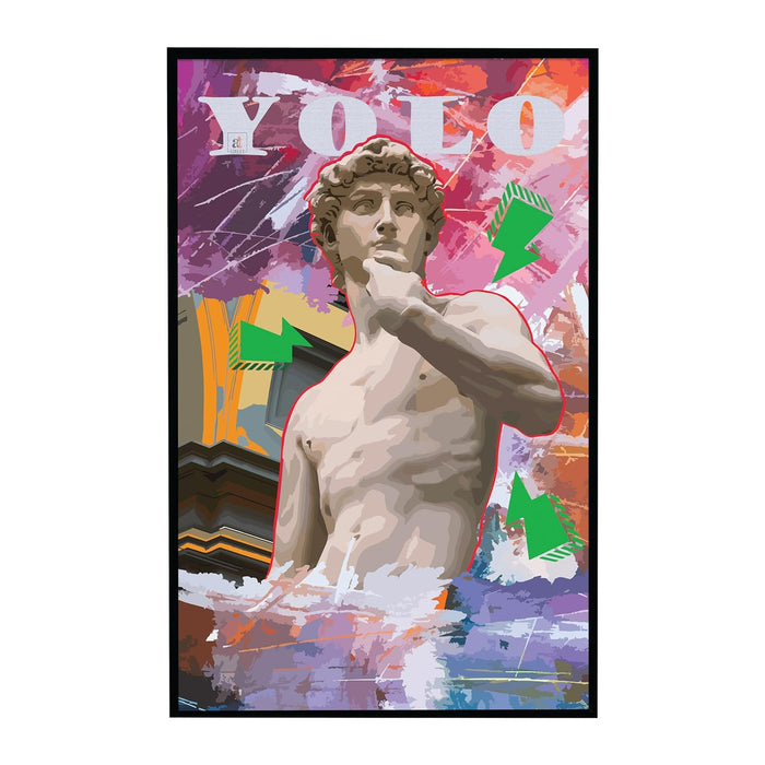 Art Street Framed Canvas Painting David Statue Yolo Pop Graffiti Art For Wall Décor Abstract Art (Size: 23x35 Inch)