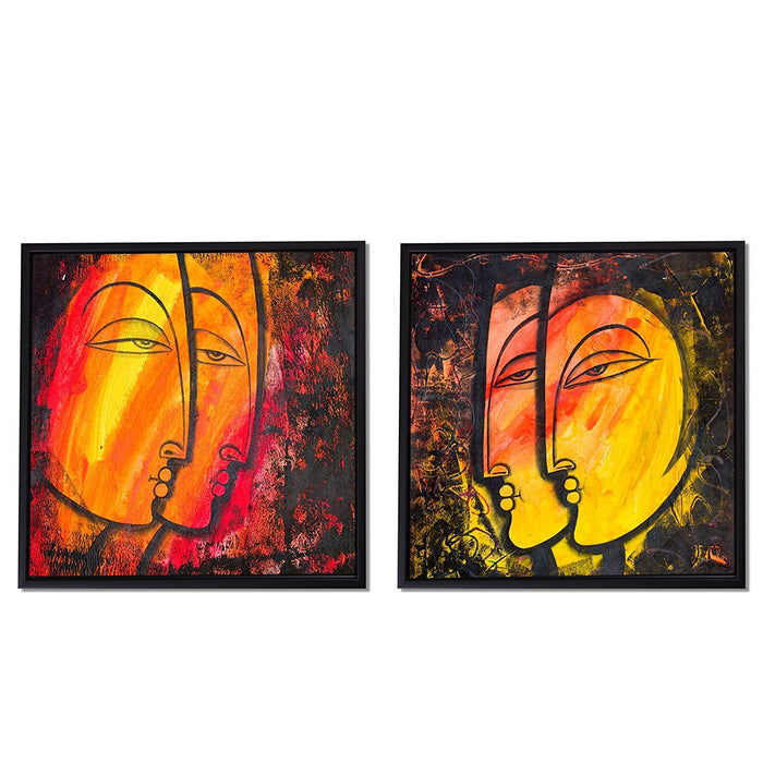 Abstract Faces Theme Framed Canvas Painting ( Size 12" x 12" )
