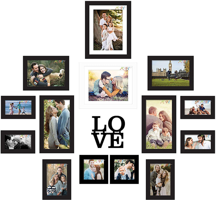Set of 14 Individual Black & White Wall Photo Frame Set Whit Love MDF Plaque (Size 4x6, 5x5, 5x7, 6x8, 6x10, 8x10 inches )