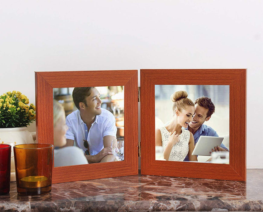 MDF Brown Twin Connected Table Photo Frame Set For Home Decor