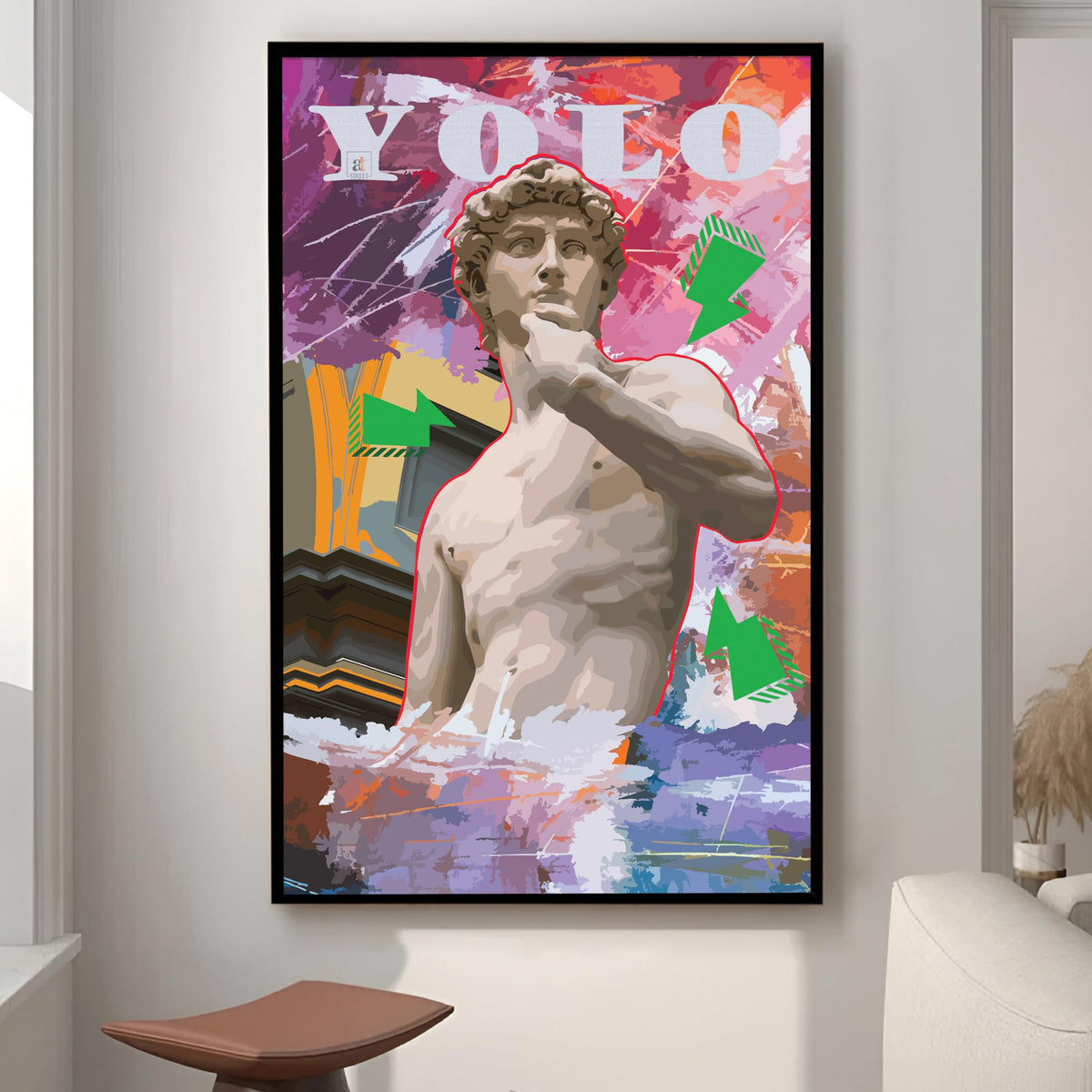 Art Street Framed Canvas Painting David Statue Yolo Pop Graffiti