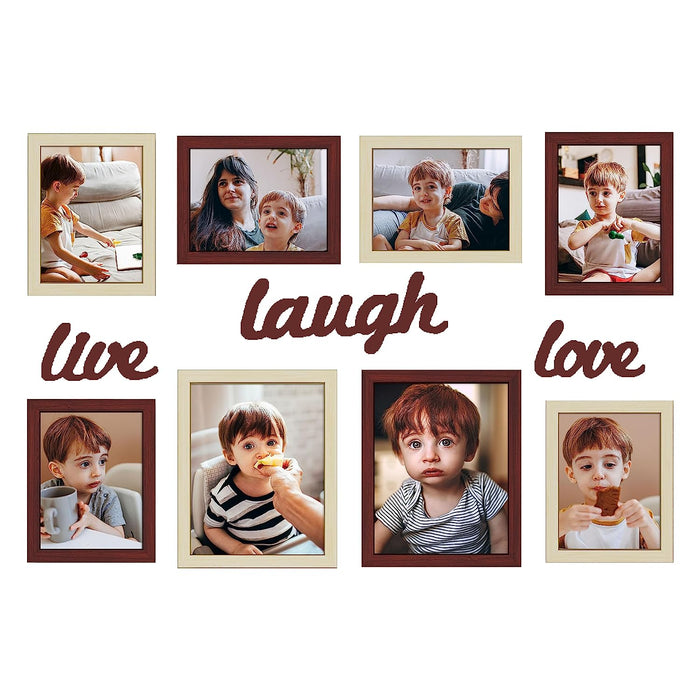 Art Street Nucleolus MDF Framed Wall Photo Frames With Live Laugh Love For Home Décor - Set Of 8 (Size: 6x8, 8x10 Inch)