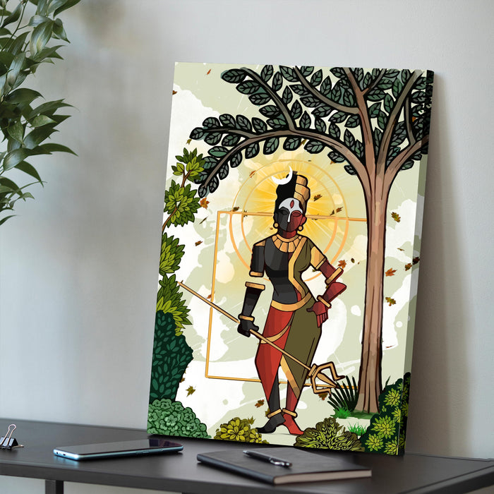 Art Street Stretched Canvas Painting AdiShakti Shiva and Parvati Under Tree Wall Art Print Home & Wall Décor (Size: 16x22 Inch)