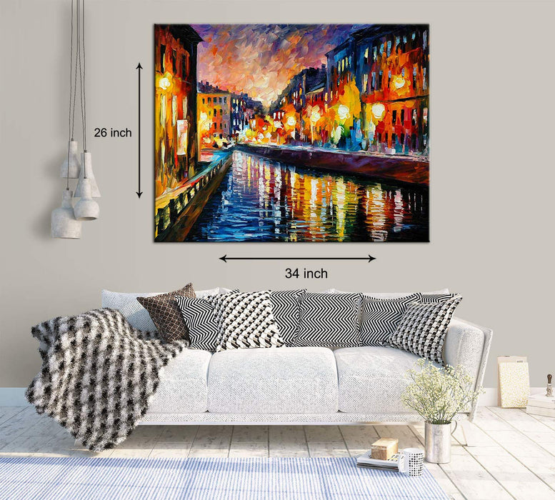 Art Street City in The Night Art Print,Landscape Canvas Painting