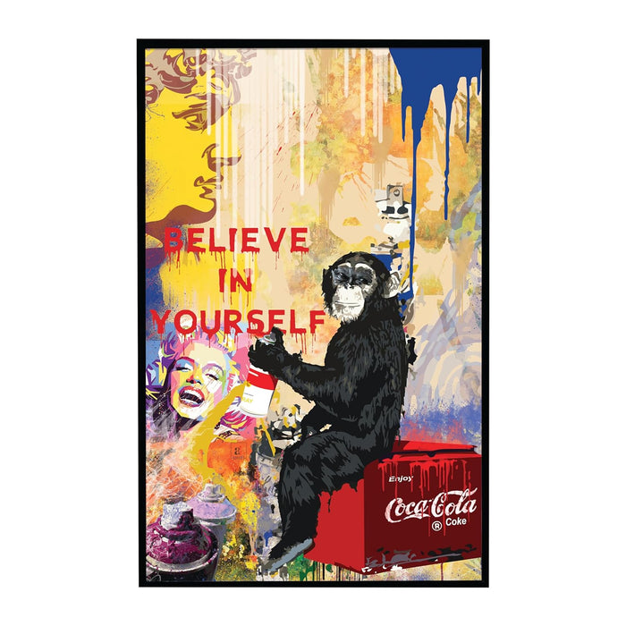 Art Street Framed Canvas Painting Believe In Yourself Pop Graffiti Art For Wall Décor Abstract Art (Size: 23x35 Inch)